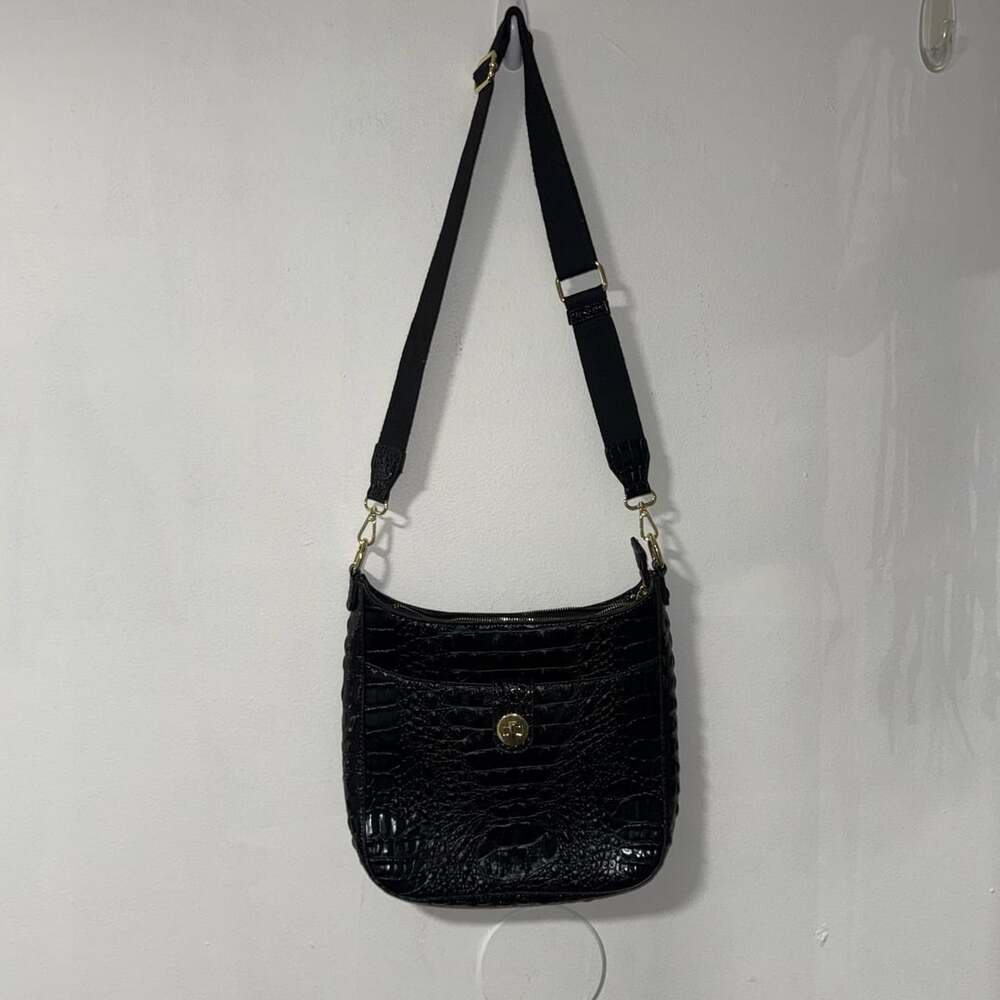 Brahmin Leia Black Croc Embossed Crossbody Bag